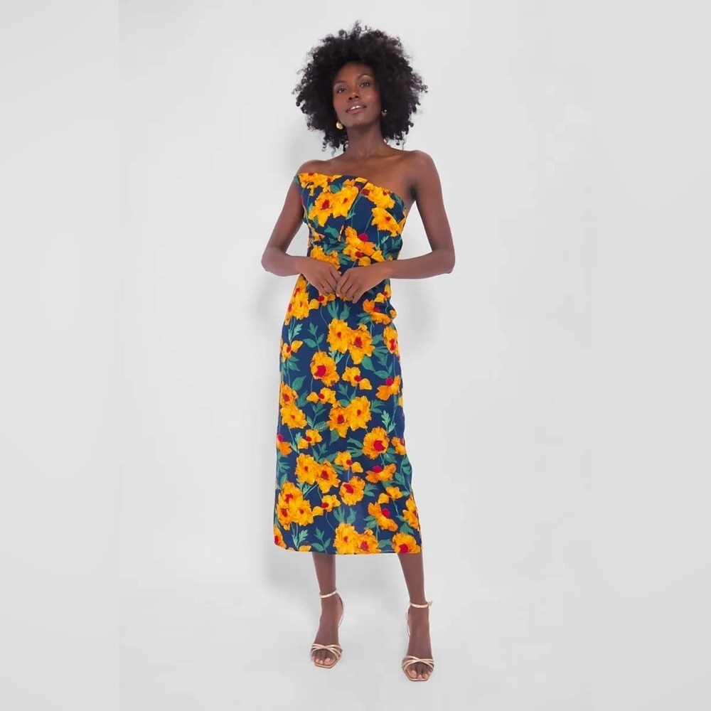 NWT Hyacinth House Margot Floral One Shoulder Maxi Dress S Marigold